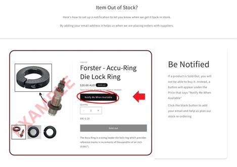 back in store notification q-store.com.au